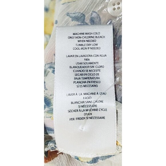 Kut from the Kloth Blouse Womens Large Sheer Ivory Floral Roll Tab Sleeve Boho - Picture 7 of 9